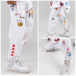 Colorful Graphic White Joggers